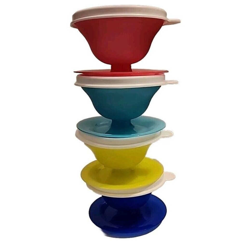 4 Tupperware Dessert Parfait Cups & Lids #754 Pudding Jello Snack Bright Colors